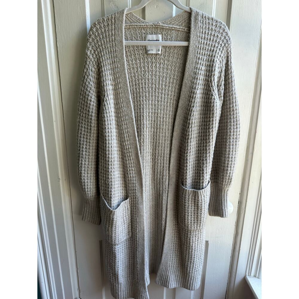 Abercrombie & Fitch Long Open-Front Waffle Knit Cardigan Sweater - Picture 2 of 8